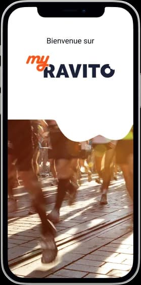 Écran d'accueil de l'application myRavito affiché sur smartphone